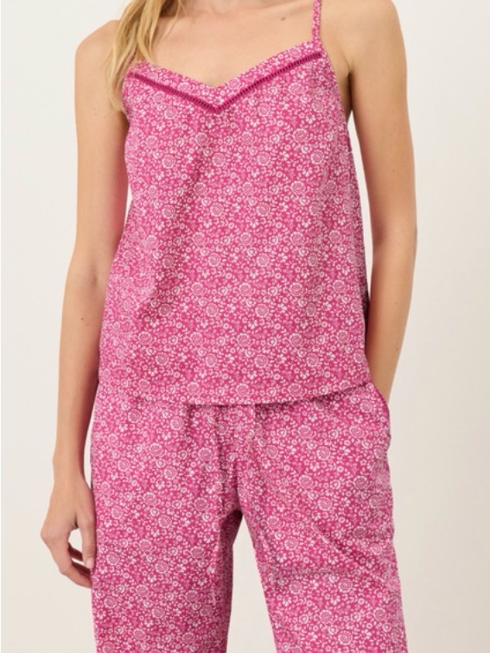 NWOT- PACT 100% ORGANIC COTTON WOMEN’S BREEZY SLEEP CAMI- MEDIUM- PINK/WHITE